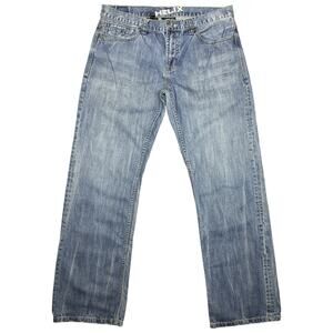 Helix N56 Men’s Relaxed Straight Jeans 34x32 Blue Denim Embroidered Pockets